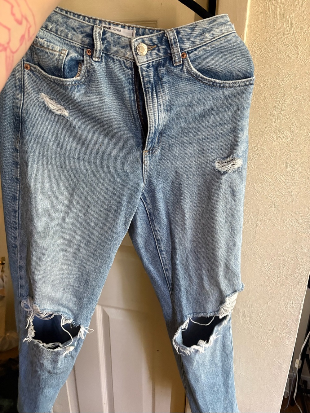 Light Blue Distressed Straight-Leg Jeans - Unbranded Denim
